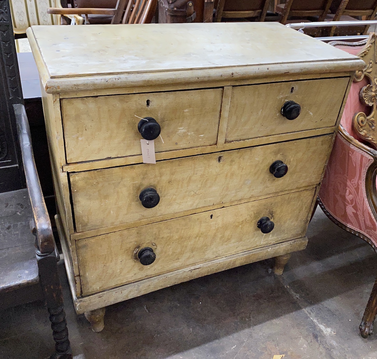 A small Victorian pine chest with painted grain, width 89cm, depth 46cm, height 92cm